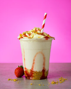 Strawberry Cheese cake, Strawberry sauce, Freeze dried Strawberries, Frappe, berries, sweet