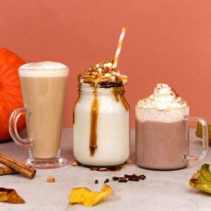 Autumn spiced latte, frappe and hot chocolate